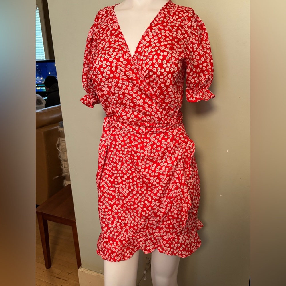 Floral Red Wrap Dress